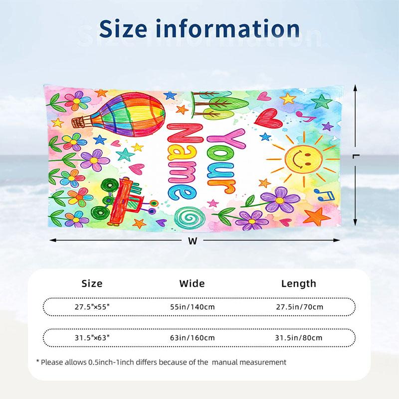 Floral Garden Theme Beach Towel Personalized Custom Name & Text Soft Quick Dry Beach Towel for Swimming Travel