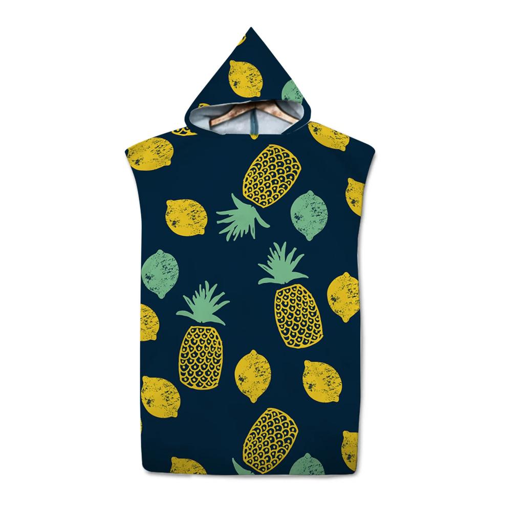 Fruit Kiwi Pomegranate Pattern Hooded Bath Towel Soft Microfiber Quick-Drying Beach Towel Adult Kid Outdoor Swimming Surf Poncho