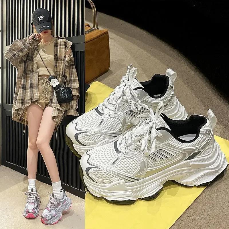New Thick Bottom Father Sneakers Women's Color Block Mesh Breathable Comfortable Versatile Casual Sports Casual Shoes