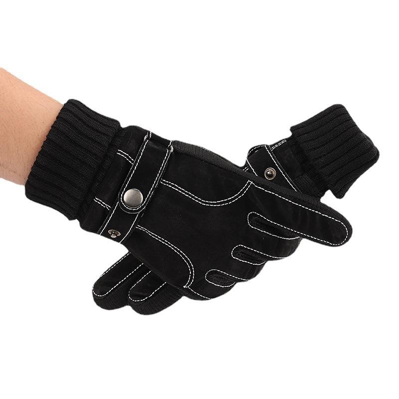 New Men's Winter Ski Gloves Outdoor Riding Bicycle Motorcycle Leather Gloves Warm and Piled Thickened Non-slip