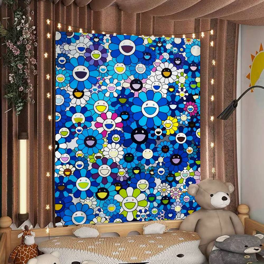 Cute TTakashi Flowers MMurakami Colorful Tapestry Wall Hanging Hanging Tarot Hippie Wall Rugs Dorm Wall Art Decor