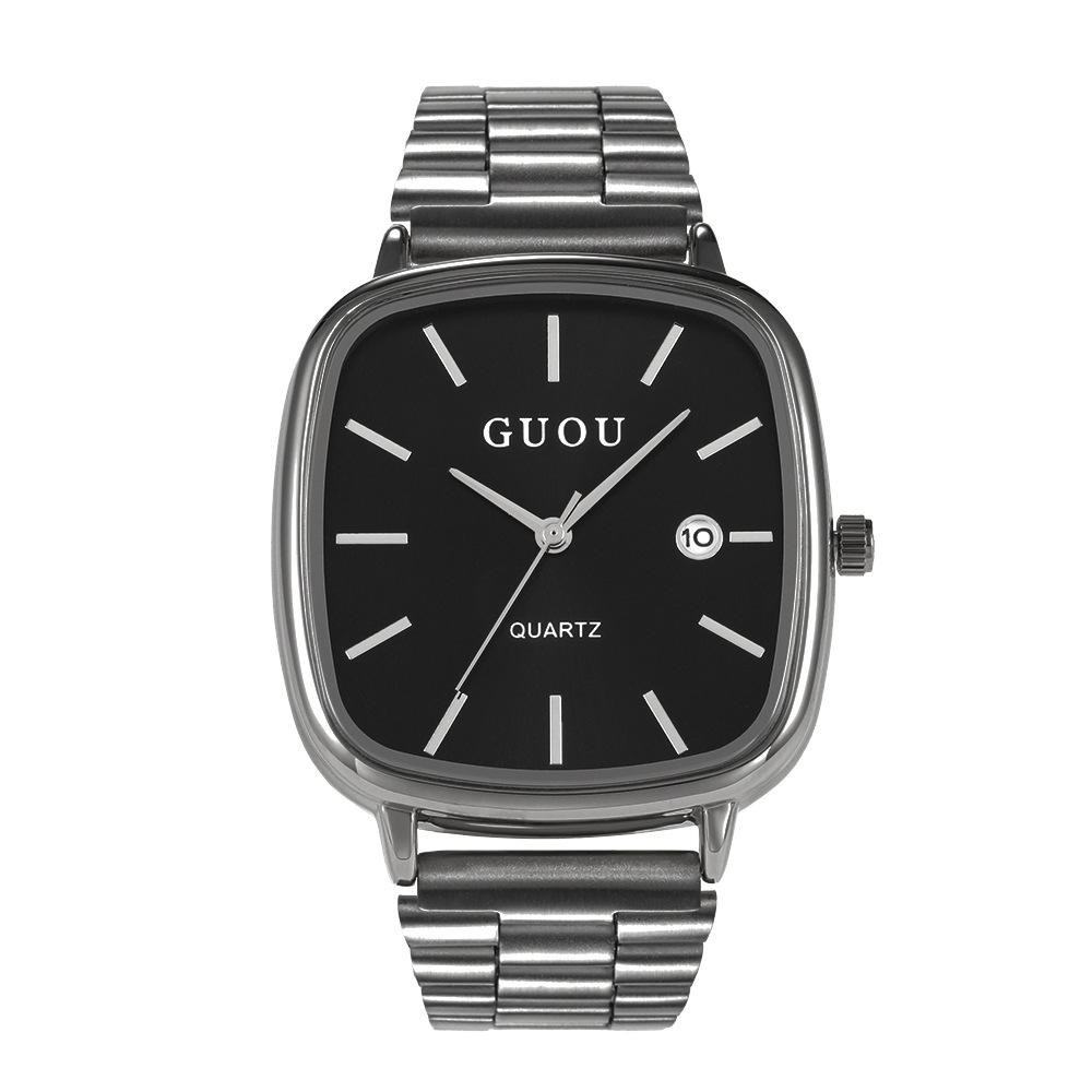 Steel Band Watch, Neutral Style, Fashionable Calendar, Small Square Watch, Commuting Simple High-end Watch for Men and Women
