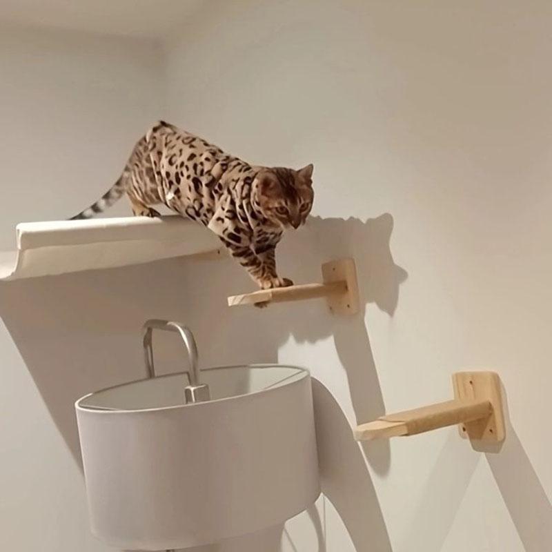 Cat Wall Mounted Furniture Floating Shelf With Cat Scratching Post Climbing Perches Hammock Wall Steps For Sleeping Playing Rest