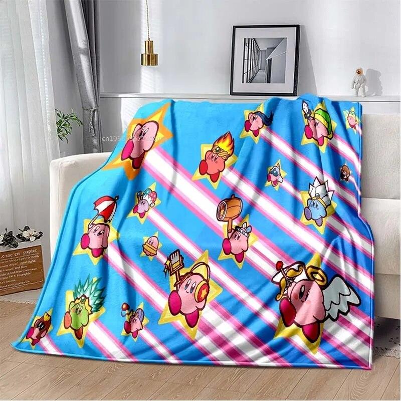 Kawaii Kirbys Pătură de flanel Cadou pentru copii, fete, roz, artă de desene animate, ușoare, calde, cadou de zi de naștere