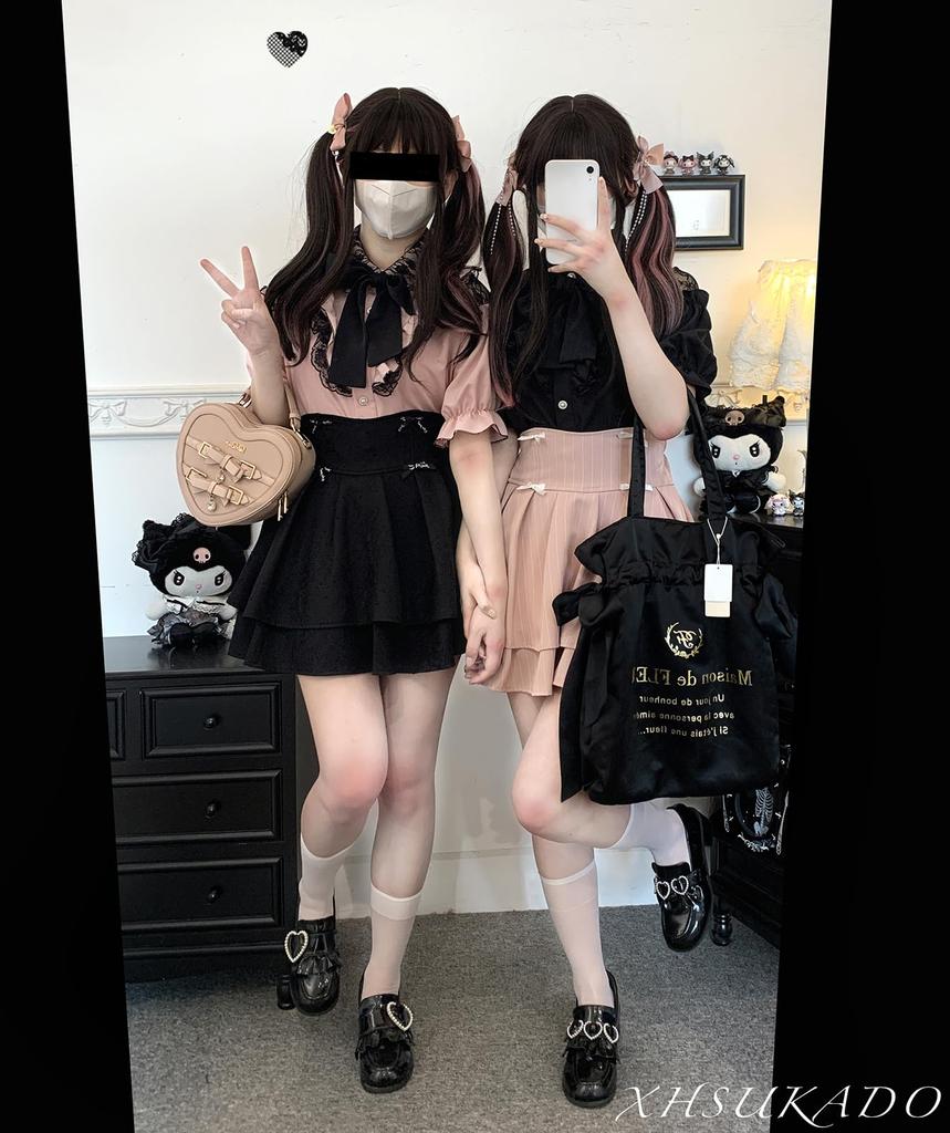 Short Detachable Flared Chiffon Pink [XHSUKADO] Women's Open-Shoulder Blouse, Cute, Sleeve, Ribbon, Ruffles, Lace, Sleeves, Fashionable, Lolita,