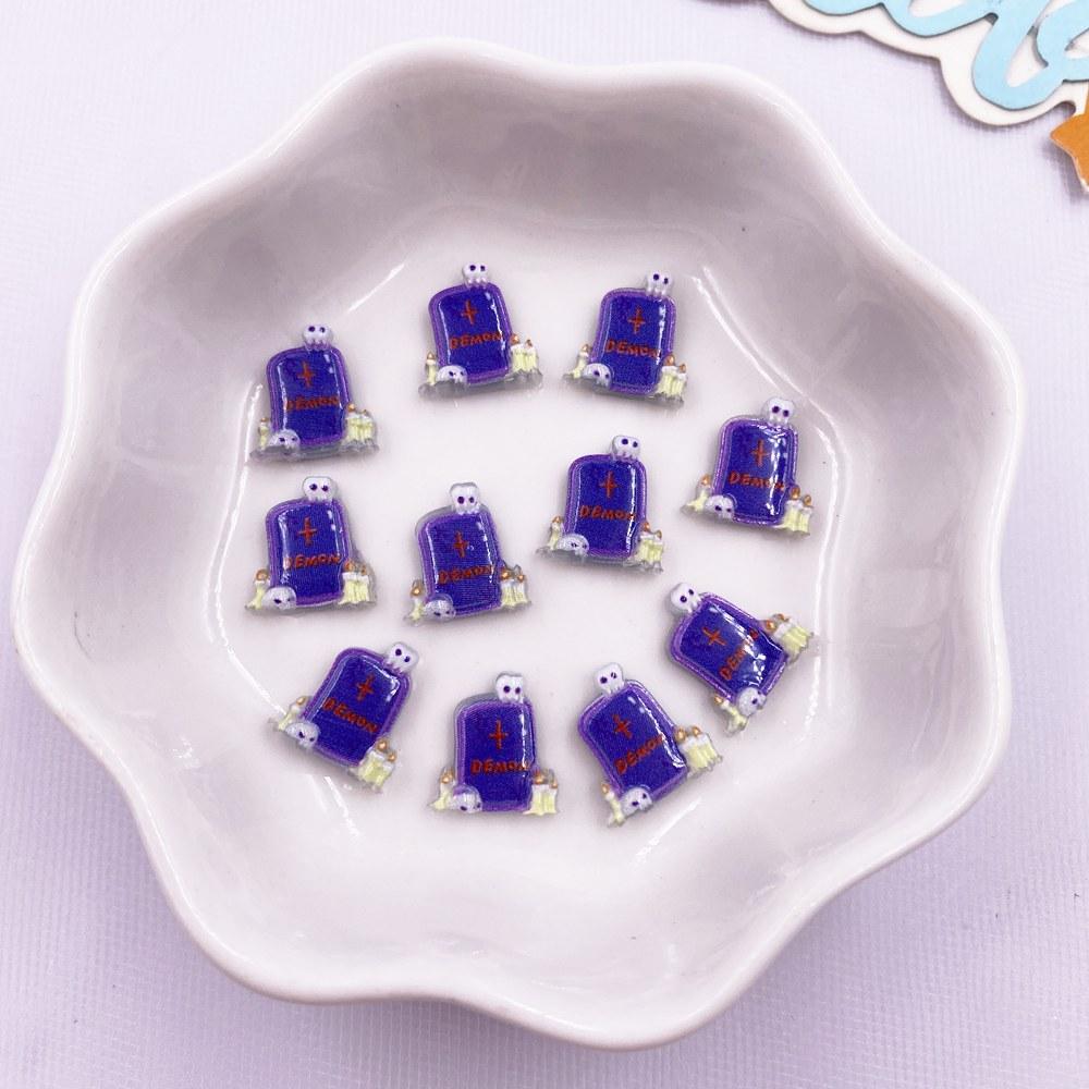 50pcs Resin Mini Colorful Cartoon Skull Bat Pumpkin Cat Flatback Rhinestone Nail Art Halloween Decor DIY Scrapbook Charms Crafts