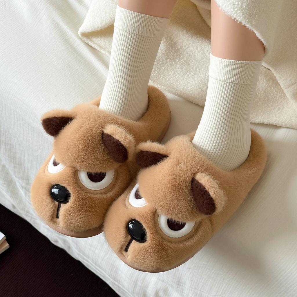Angry puppy cotton slippers winter new plush warm indoor home platform cotton shoes