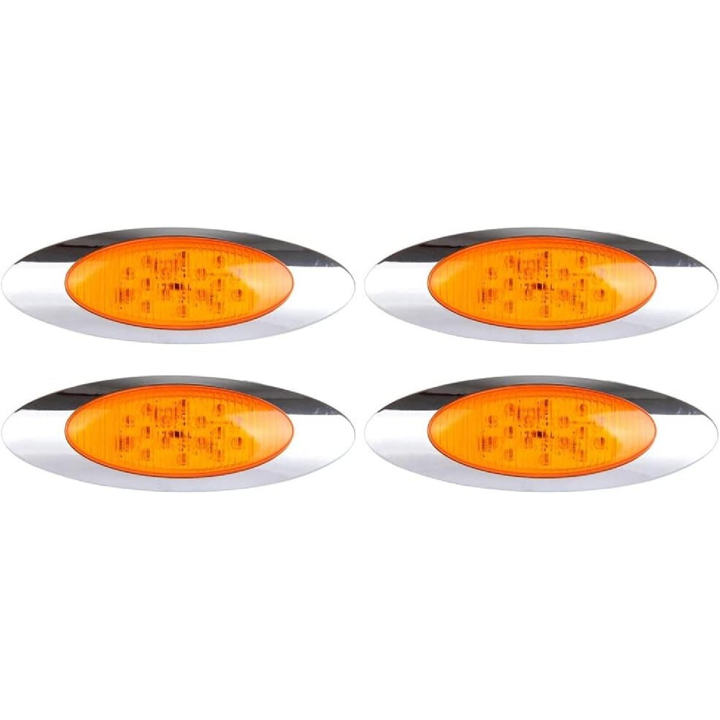

cciyu 4pcs 6.5 16LED Oval Amber 16LED Side Marker Clearance Lights with Chrome Bezel Truck Panelite Lights Turn Signal Compatible with