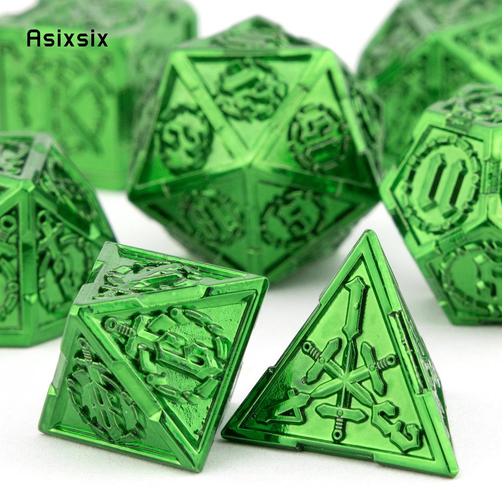 7 Pcs Green Double Swords Metal Dice Solid Polyhedral Dice Set Suitable for Role-Playing RPG  DND Pathfinder Board Game