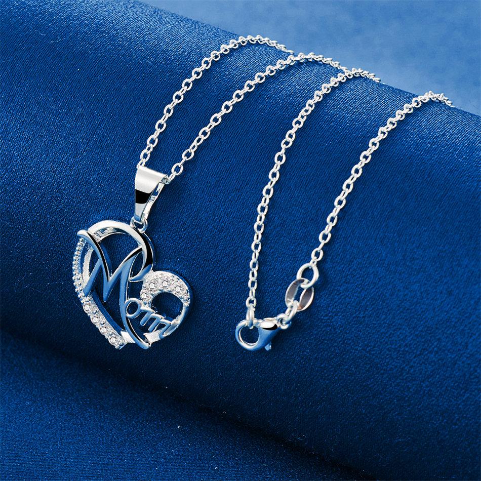 925 Sterling Silver 16-30 Inch Heart-shaped MOM Zircon Pendant Necklace, Women's Charm, Wedding Jewelry, Gift Accessories