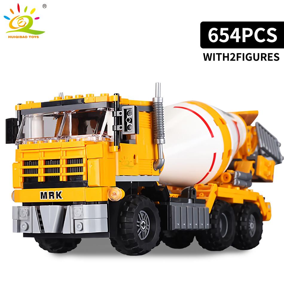 Engineering Truck Building Blocks Vehicle Excavator Bulldozer Crane Car Bricks City Construction Toys For Children Boys