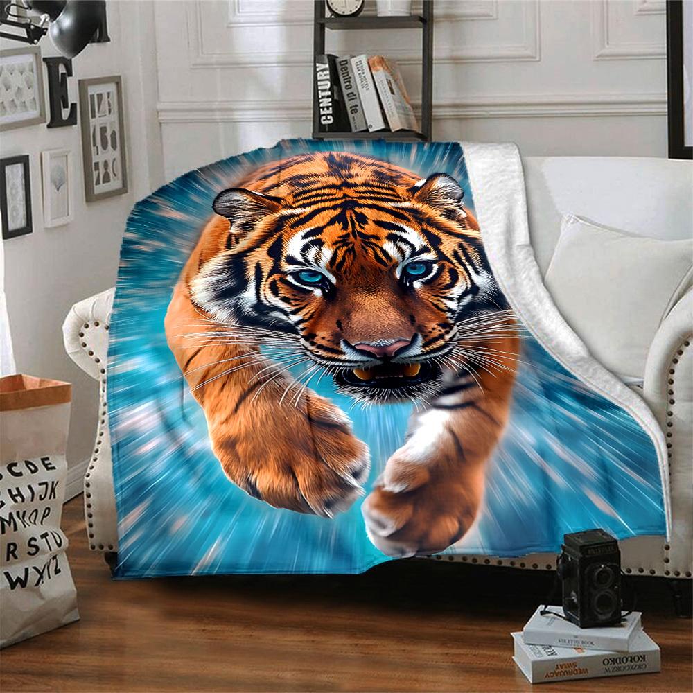 1pc Tiger Print Blanket Lightweight Blanket Throw Blanket For Sofa, Bed, Travel, Camping, Livingroom, Office, Couch, Chair yy251010100