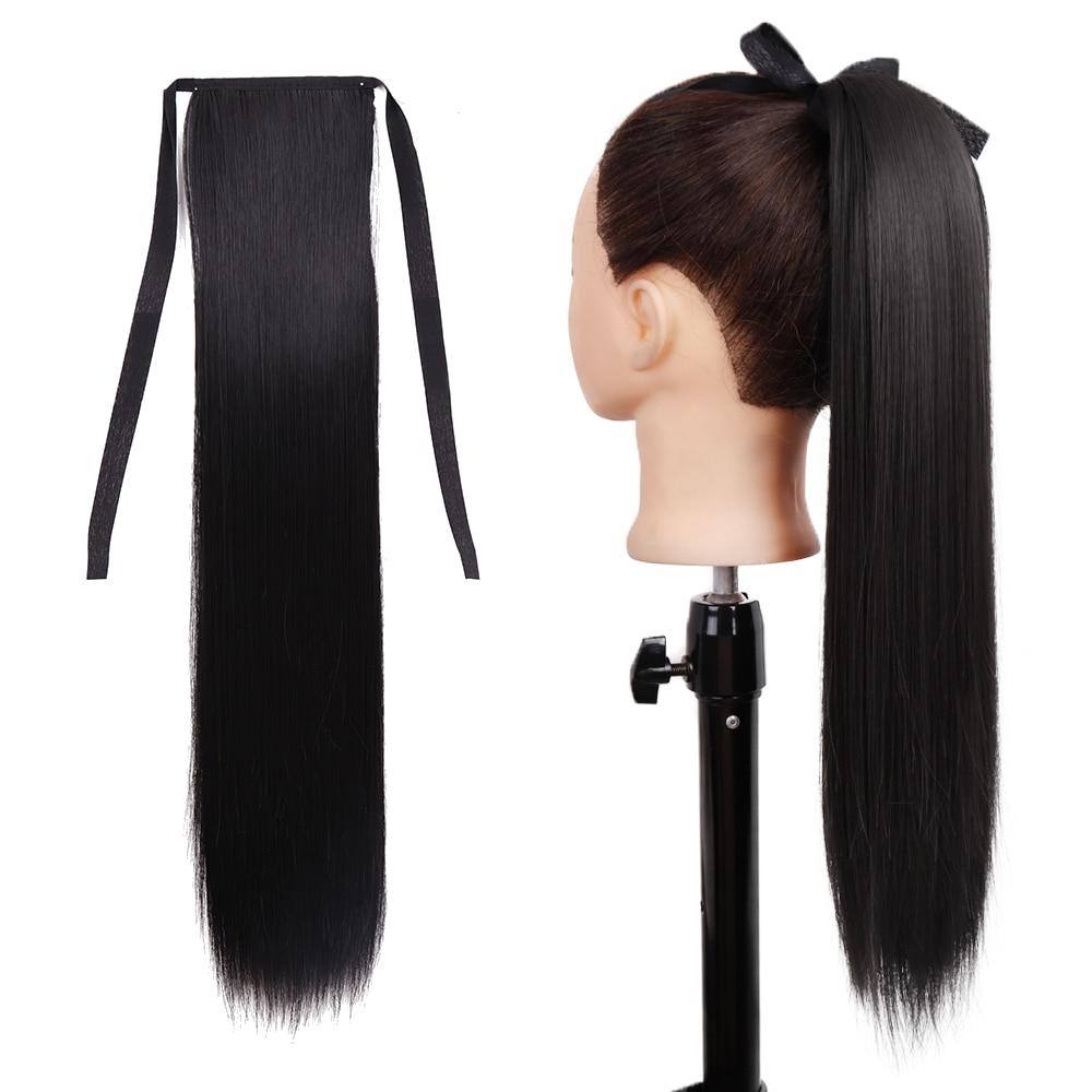 

MISSQUEEN Жіноче довге пряме нарощене волосся з кінським хвостом, затискачем у кінський хвіст, обертається навколо чорного світлого синтетичного термостійкого волокна 55cm-100g&China