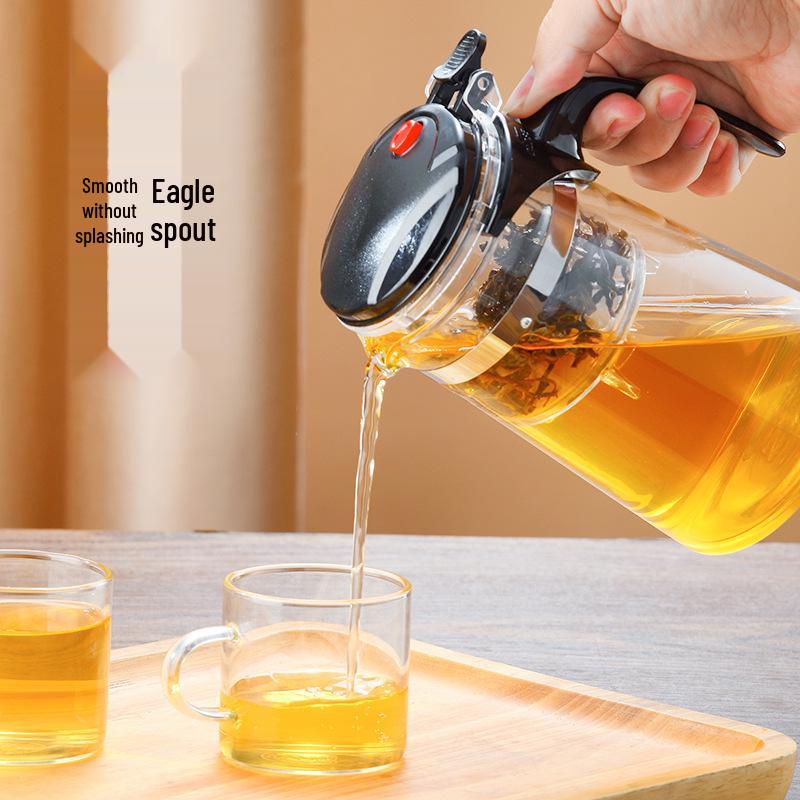 Flowing Cup Teapot with One-Button Separation Tea Infuser and Filter Glass Teacup Set