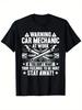 Men's Funny Auto Mechanic Graphic T-Shirt - 'WARNING: CAR MECHANIC AT WORK' Slogan With Wrench