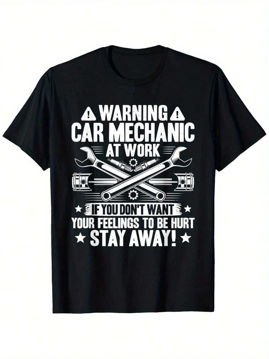 Men s Funny Auto Mechanic Graphic T-Shirt -  WARNING: CAR MECHANIC AT WORK  Slogan With Wrench S разноцветный