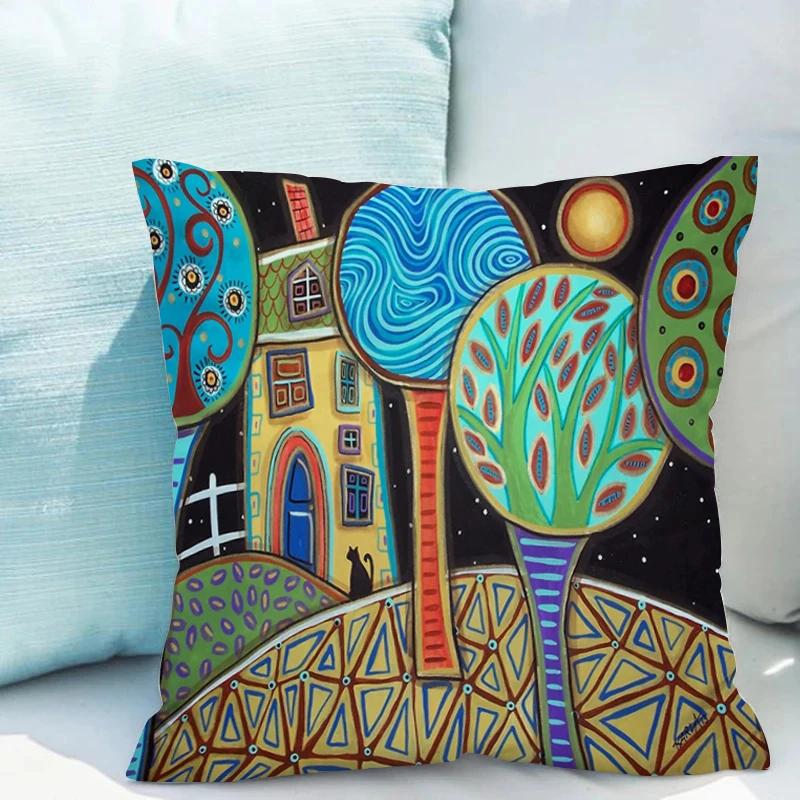 Retro Rural Color Cities Pillows Cushions 40x40 Car Double-sided Printing Room Decor Sofa Pillow Cover Cushion Short Plush Couch