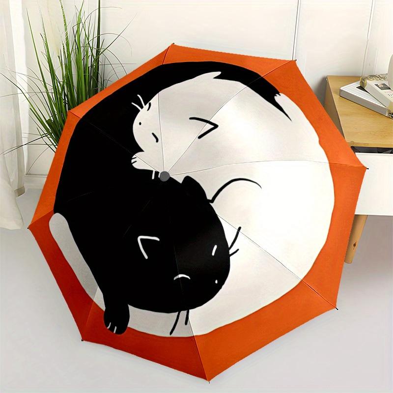 1pc Cats YinYang Automatic Open 8-Rib Windproof Umbrella, Travel & Commuting, Suitable for All Seasons, Lightweight Portable 071
