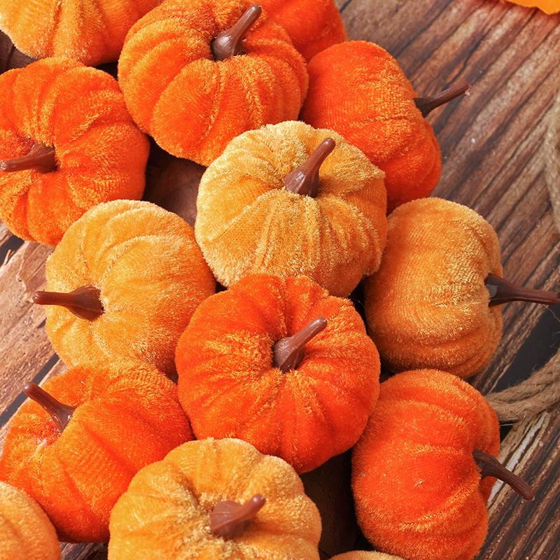 WTEMPO Künstlicher Samt-Kürbis-Kranz Mehrere Mini-Kürbisse im Ring-Design für Halloween, Thanksgiving und Herbst-Dekorationen