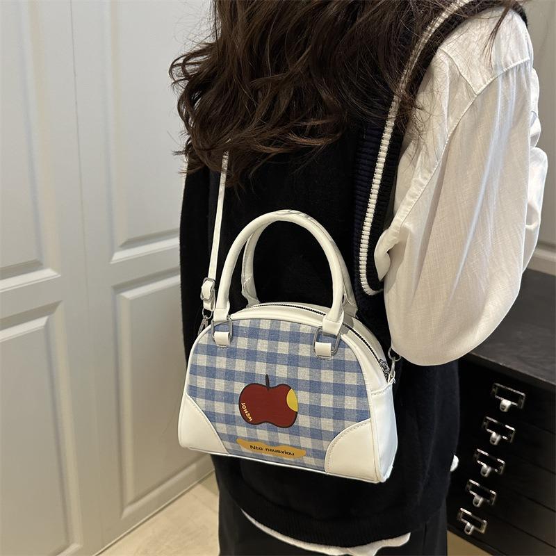 Fresh and cute portable plaid bag women's autumn new trendy fashion college style backpack diagonal span bag