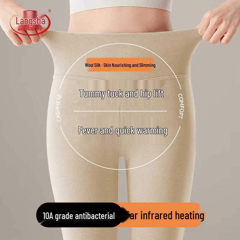 Langsha Women s High-Waist Thin Wool Blend Thermal Leggings L