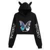 Colorful Butterfly Print Autumn Korean Cat Ear Women's Hoodie