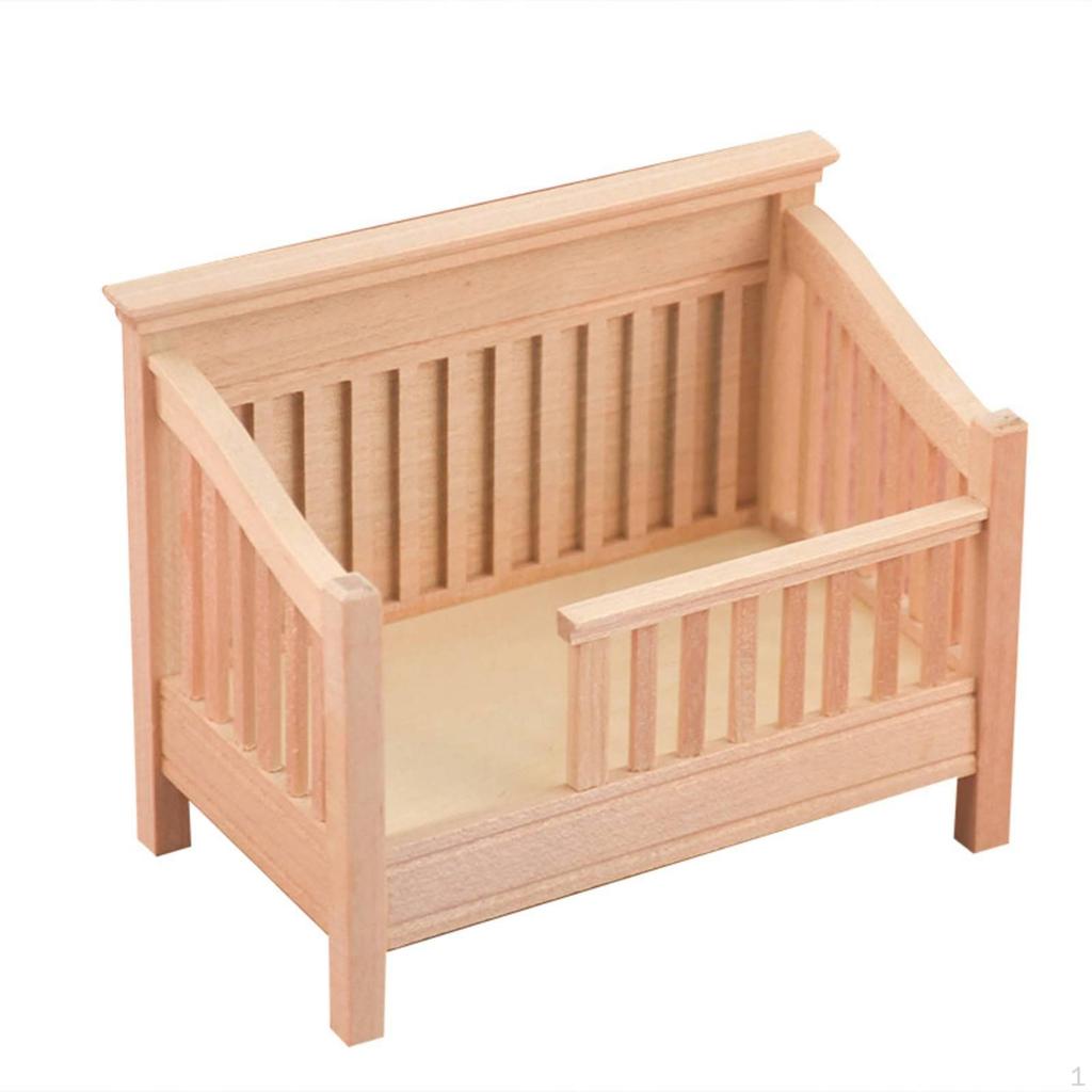 Wooden Dollhouse Bed Unfinished with Headboard Unpainted Cot for Miniaturists,
