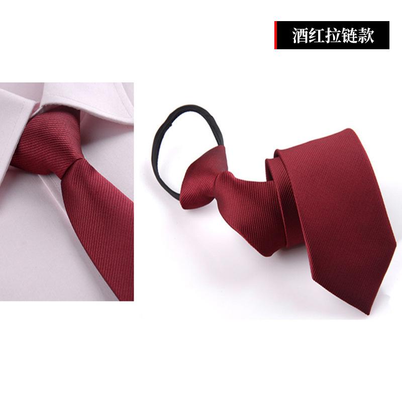 Narrow Tie No Knots Tooling Administrative Men'S And Women'S Plain Zipper Easy To Pull Red Lazy Tie Casual