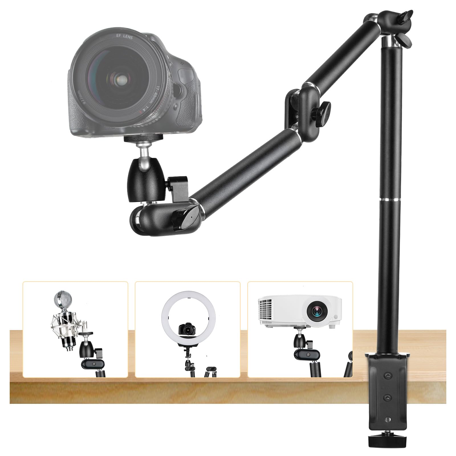 

TARION Camera Camera Camera Clamp Projector Movable Tabletop Load Capacity Up to 4 Angle to Screw Adapter Flat Surface Photography Stand, Arm, Stand,