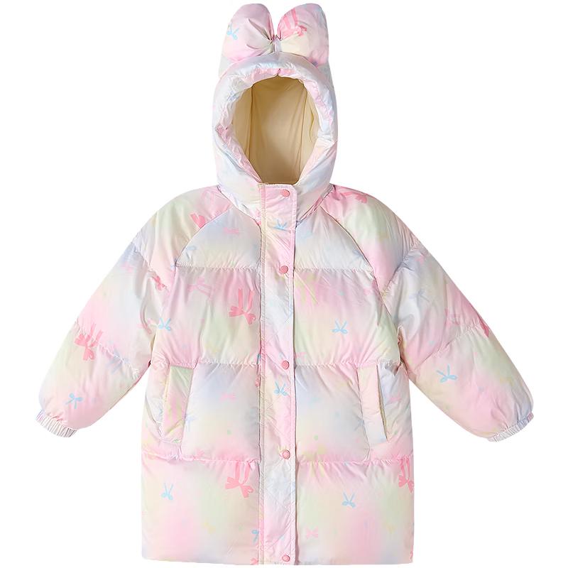 DEESHA Girls' Sweet Print Hooded Mid-length Down Jacket