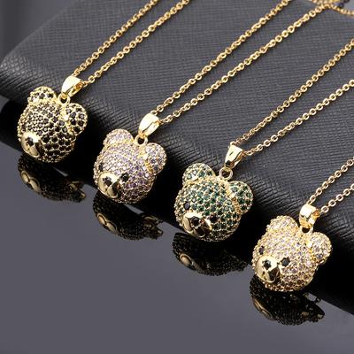 Simple Fashion Colorful Bear Necklace, Full Rhinestone Cute Animal Pendant, Titanium Steel Hypoallergenic Clavicle Chain Jewelry Gift for Women