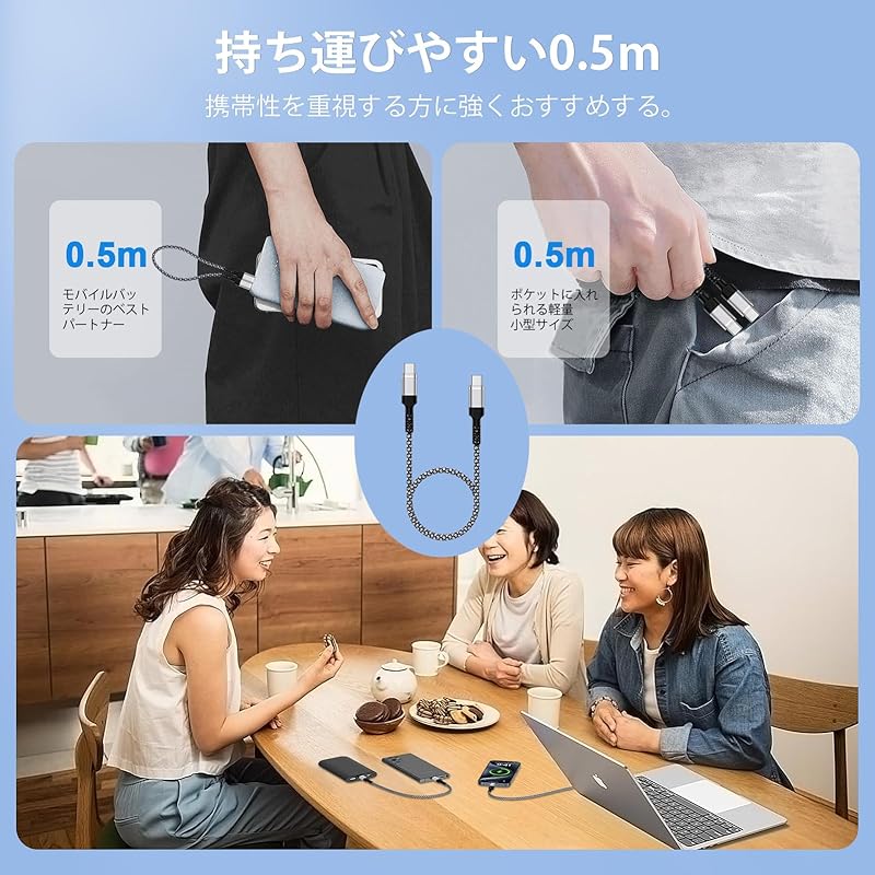 Cablu Viviber tip C scurt, 50 cm și 1,8 m lungime, tip C-USB C, set de 2, încărcare rapidă PD60W, original, convenabil de transportat, tip C pentru iPhone 15, iPhone 16, tipuri...