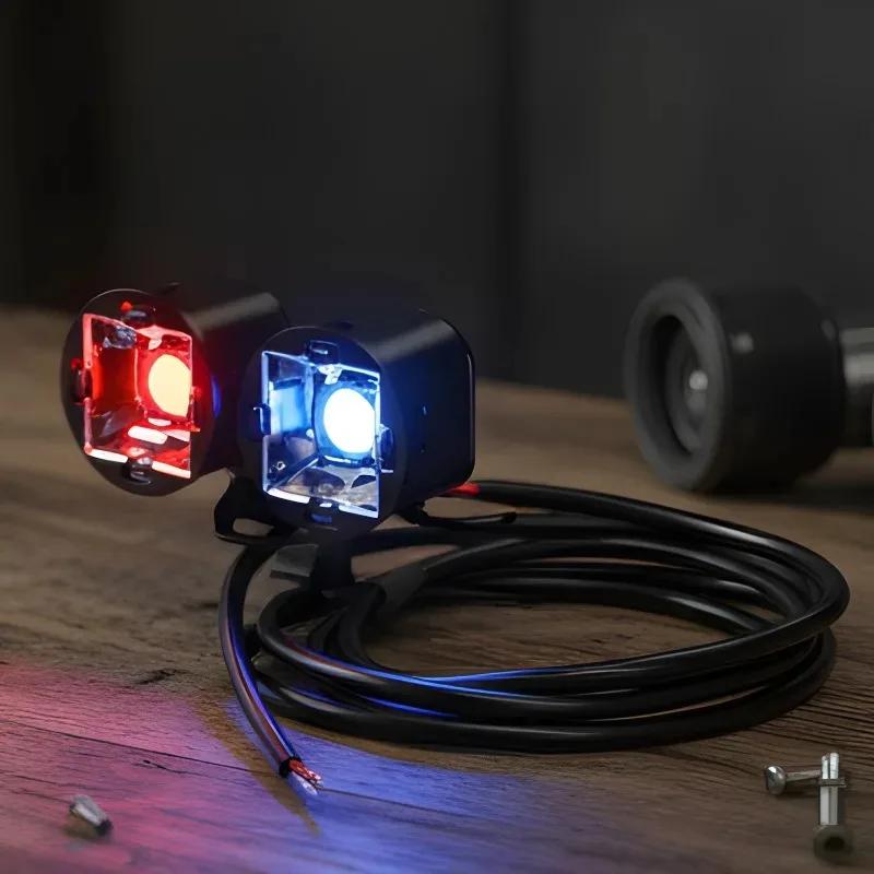 2PCS/Set Motorcycle LED Red and Blue Blinking Decorative Light Mini Mirror Headlight Turn Signal Lights Indicator Flash Lamps