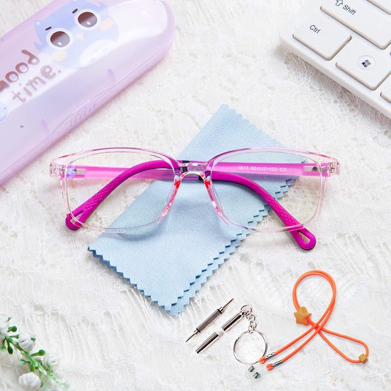 Blue Light Blocking Glasses,Unbreakable Frame Ultra-Light Computer Glasses for Kids Age 3-12 Medium