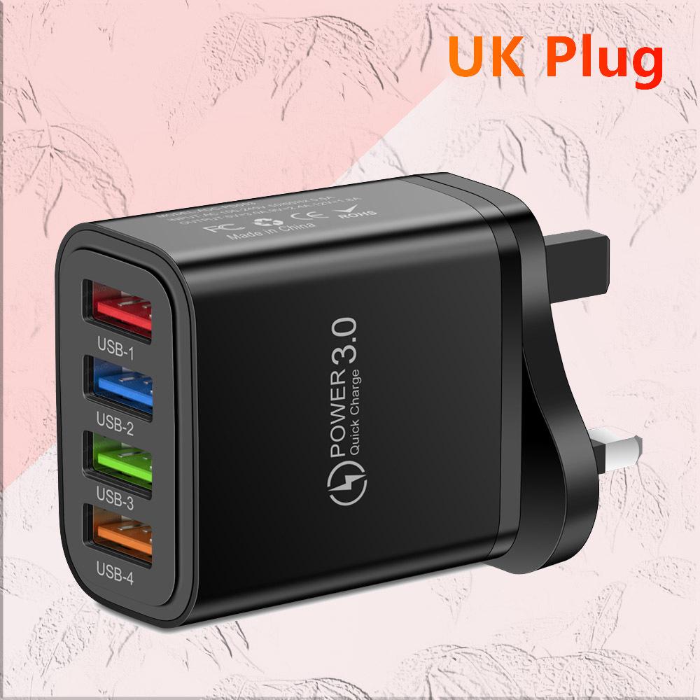 Colorful 4-Port 3A USB Travel Charger with US/EU Plugs for Mobile Phones