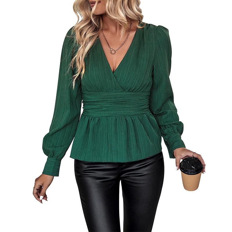 Comfortable Tops Woman Clothing Fashion Casual Tops Shirts Fashionable and Casual Temperament Autumn Women's Solid Color V-neck Slim Shirt Female