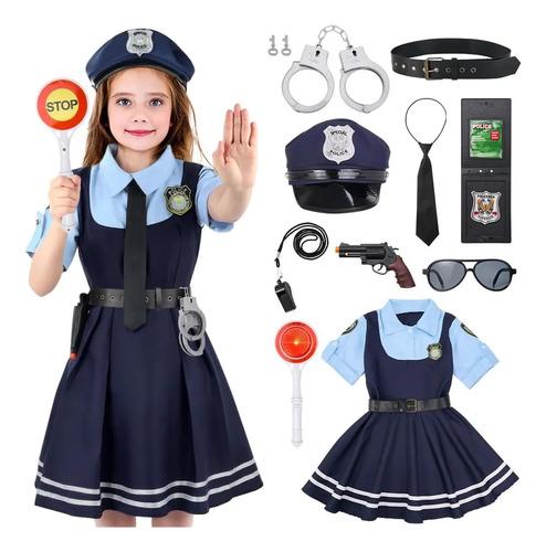 Police Costume For Girls, 10-piece Police Officer Outfit F Big синий