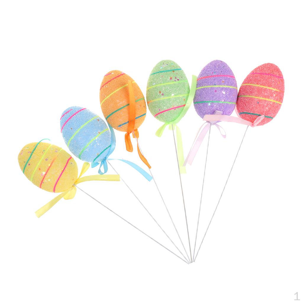 

6 X Colorful Easter Eggs Picks Crafts Decor 5 x 7 cm