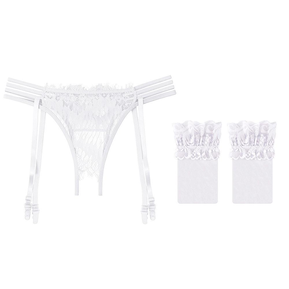 Sexy Black Silk Suspenders Integrated Lace Crotch Pants Mood Ultra-thin Knee White Stockings Uniform Temptation Garter