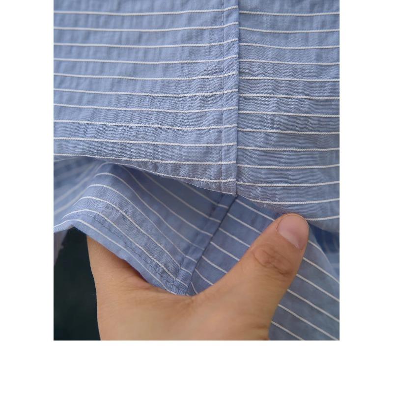 Spring Women's Shirt Medium To Long Length Flip Collar Long Sleeve Over Striped Shirt for Women