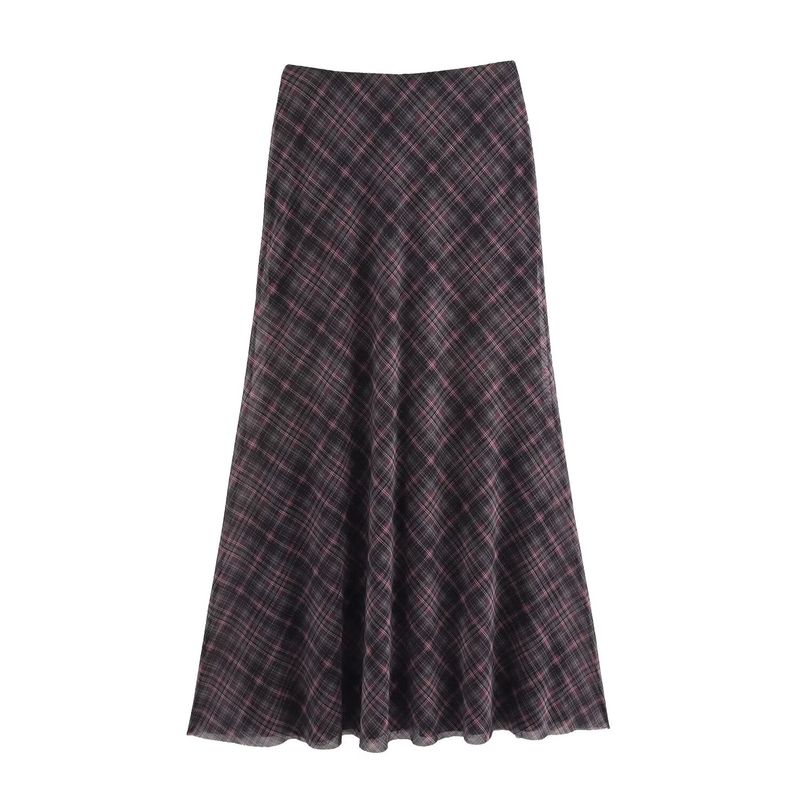 

Zbza Fall and Winter New Arrival Women s Clothing Fashion Style French Fashion Elegance Retro A- line Plaid Silk Net Skirt 5039281 Purple L