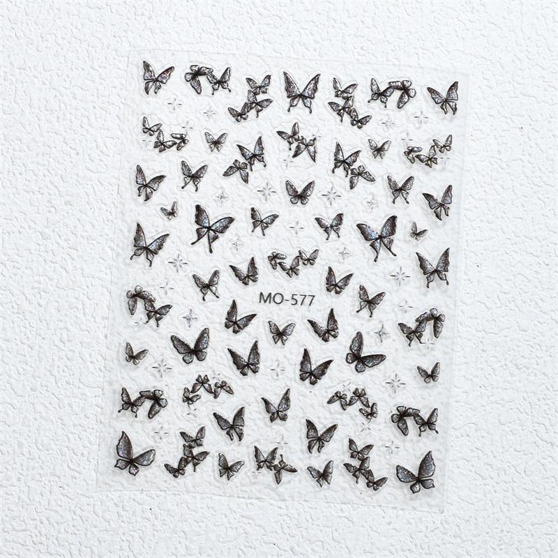 

5D Luxury Glitter Blue Purple Butterfly Nail Art Stickers Vintage Self Adhesive Sticker Nail Decoration Slider Decals Manicure серый