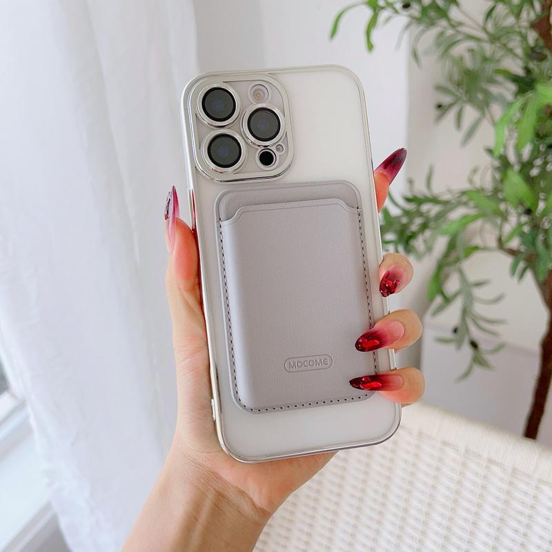 With Leather Card Slot Clear Magnetic Case For iPhone 16E 16 Pro Max 15 14 13 12 11 Lens Film Protection TPU Soft Shockproof for Magsafe Phone Cover