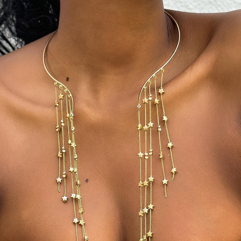 Exaggerated Long Fringed Open Collar Necklace for Women