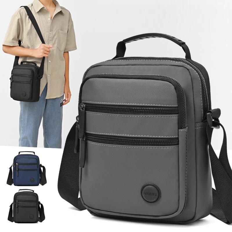 Men's Crossbody Bag Lightweight Oxford Small Square Bag Business Commuter Multi-Layer Shoulder Bag