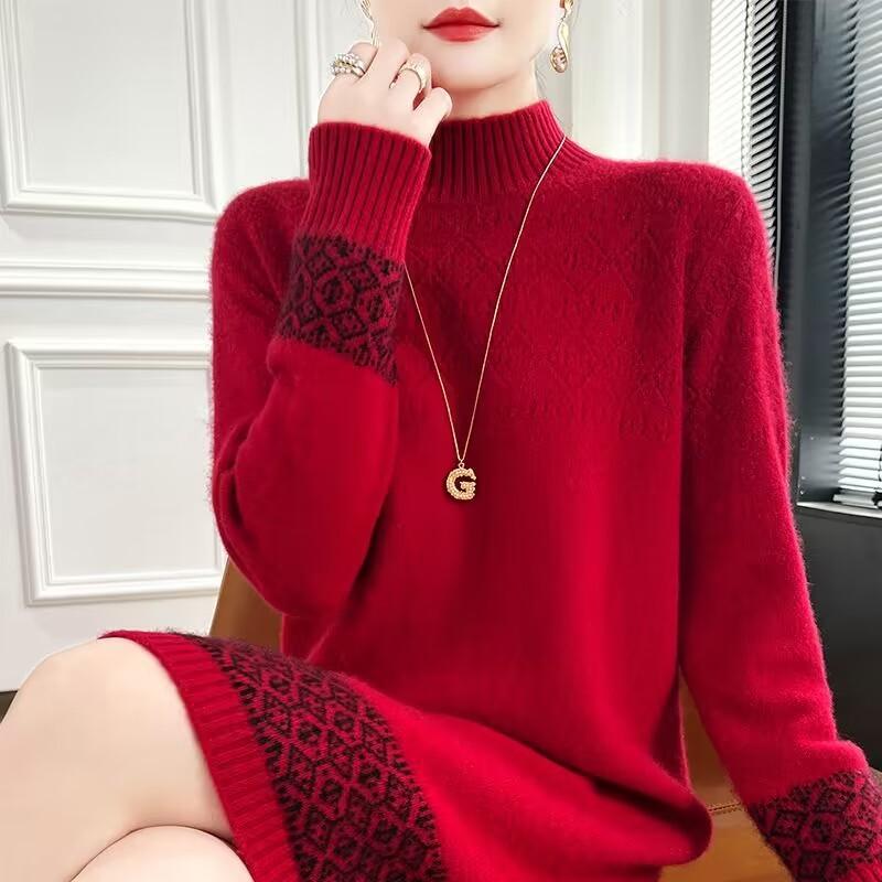 Women's Autumn and Winter Sweater, Thickened , Warm Knitted Stretchy Long-Sleeve Oversized Top Knit skirt
