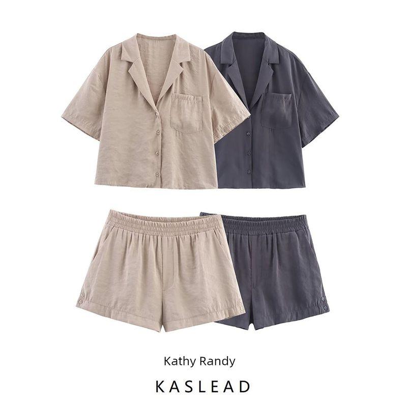 Kaslead New Women Clothes Western Style Short Sleeve Drape Short Shirt Shorts 3718119 3067431