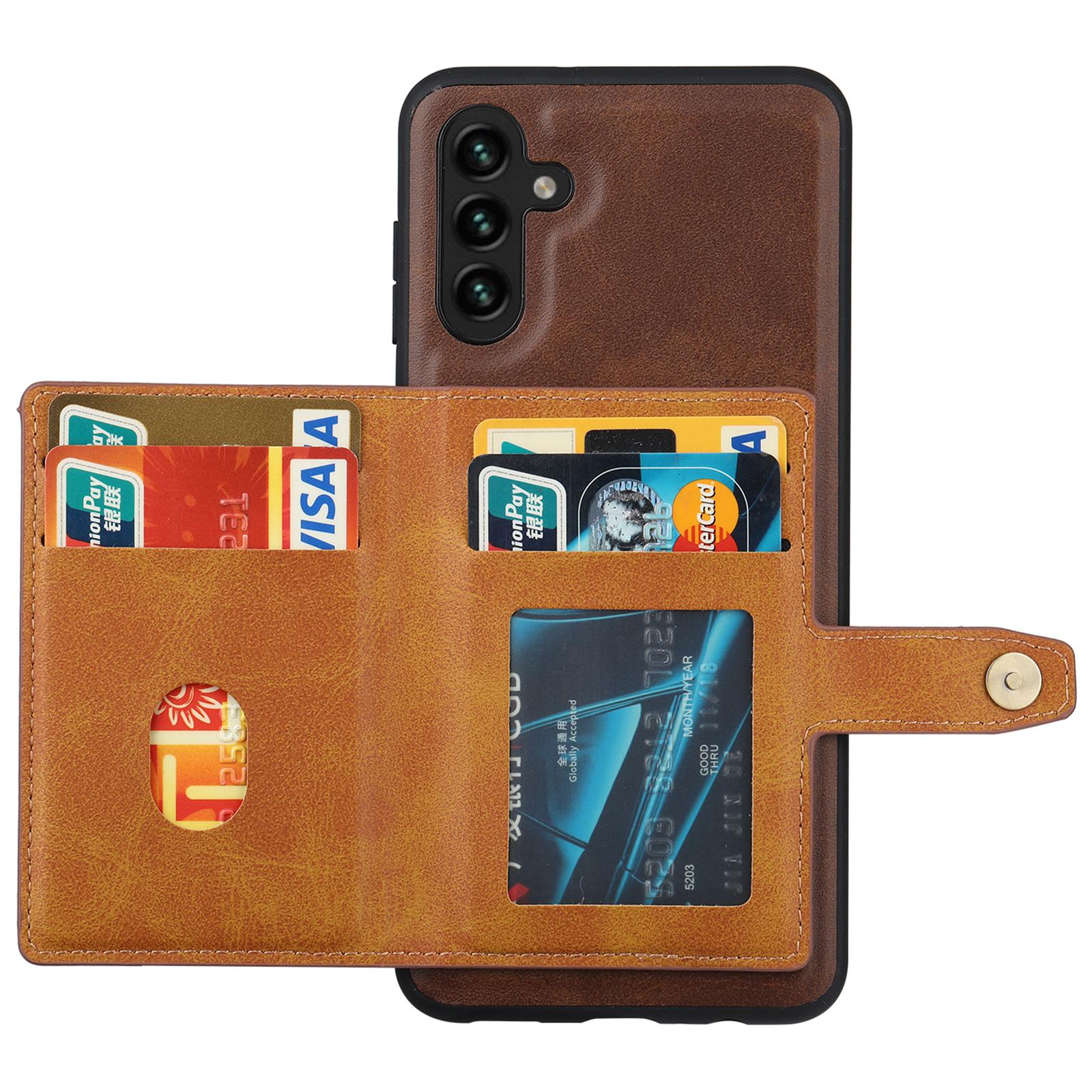 

For Samsung Galaxy A55 5G Phone Case Card Holder PU Leather+TPU Kicsktand Cover Brown