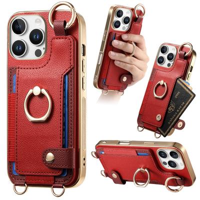 Wallet with Card Holder Crossbody Lanyard Ring Leather Phone Case for iPhone 16 15 14 13 12 11 Pro Max Plus Protective Cover