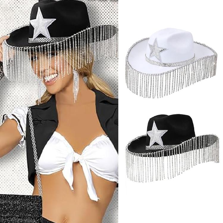 Fashion Cowboy Hats with Diamond Fringes Female Banquets Photography Cowgirl Hat